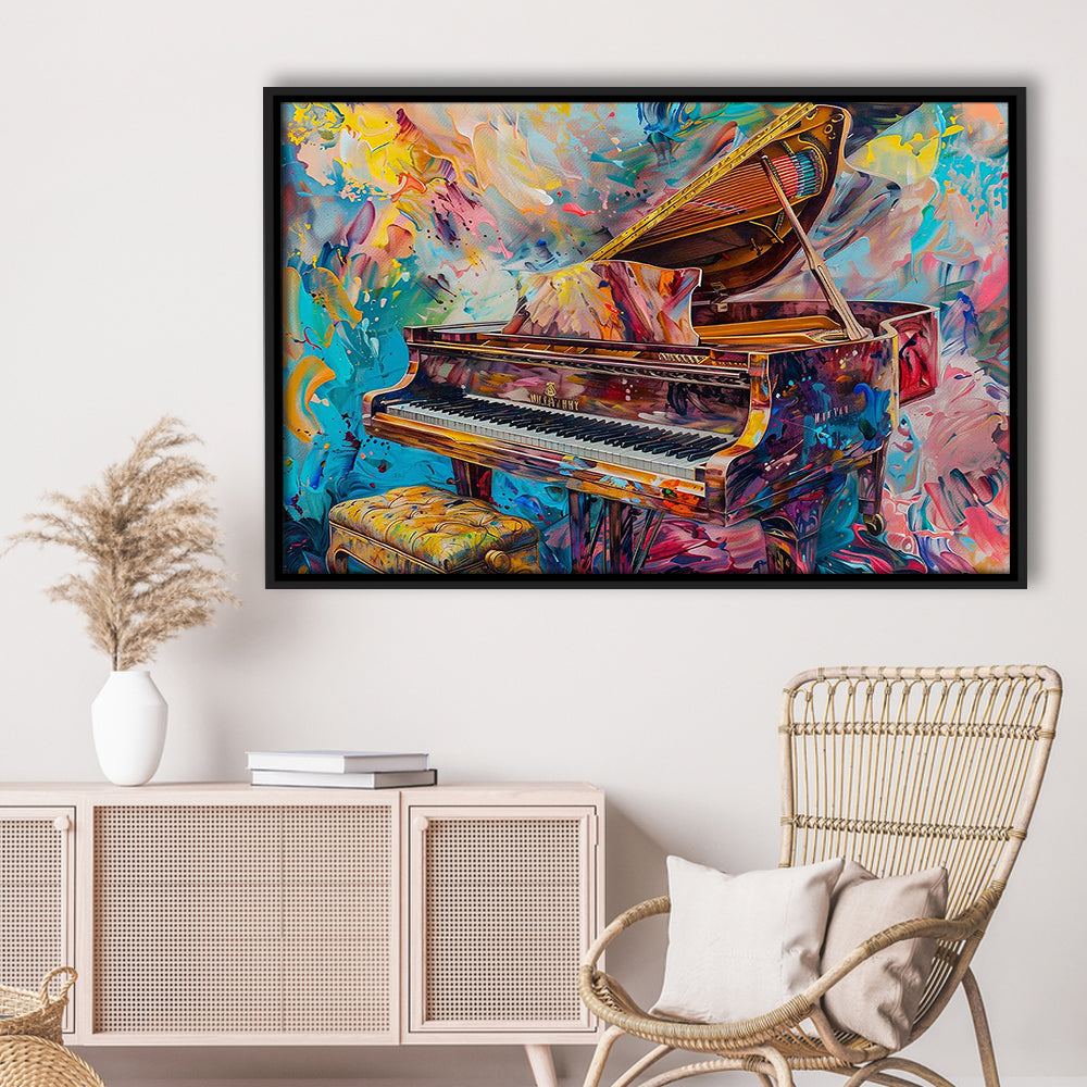 Abstract Grand Piano Canvas Print, Piano Bar Wall Decor, Piano Painting Art, Framed Cavas Print, Floating Frame