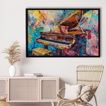 Abstract Grand Piano Canvas Print, Piano Bar Wall Decor, Piano Painting Art, Framed Cavas Print, Floating Frame