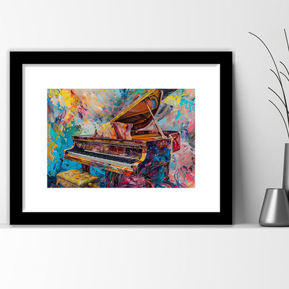 Abstract Grand Piano Art Print, Piano Bar Wall Decor, Piano Painting Wall Ar, Framed Art Print White Border