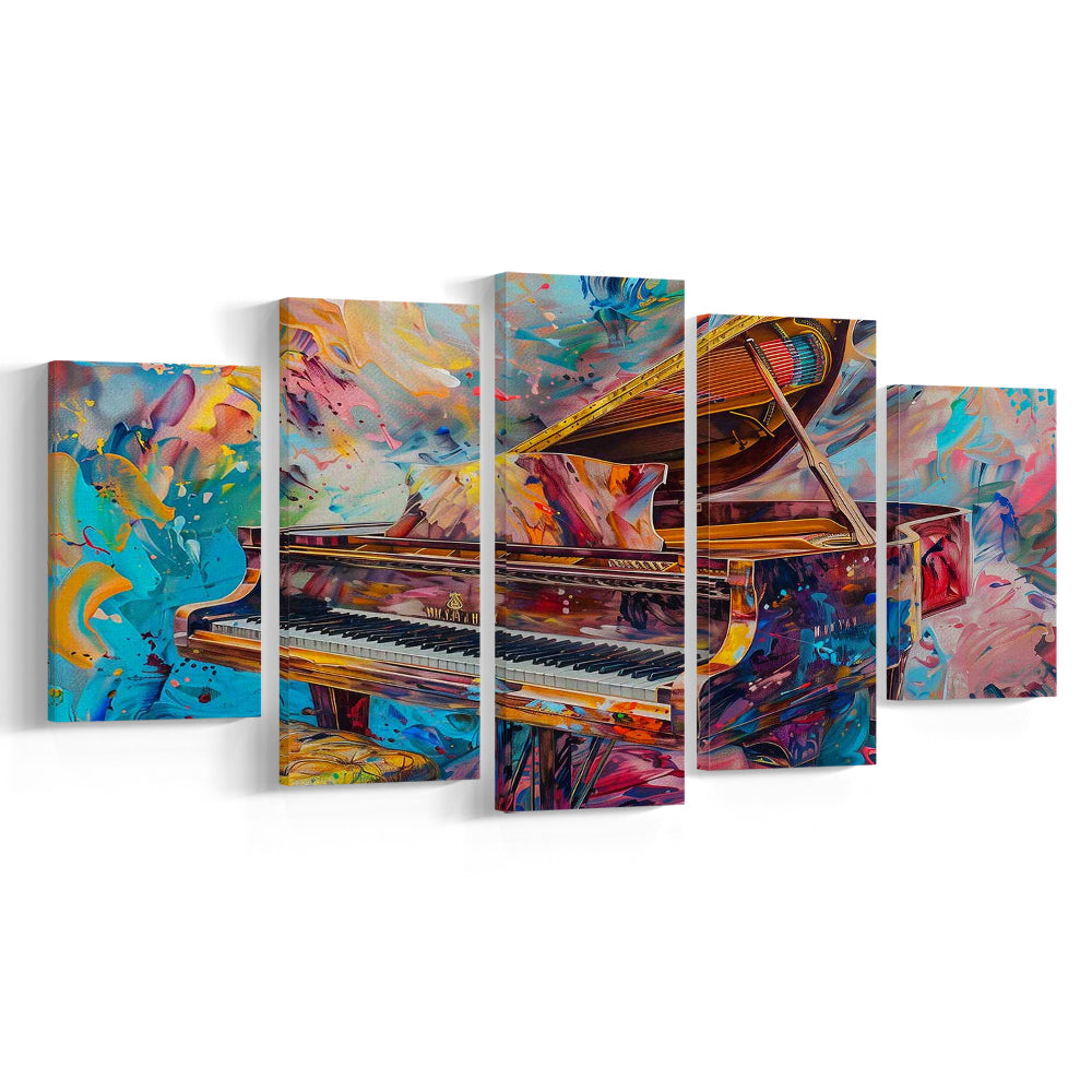 Abstract Grand Piano Canvas Print, Piano Bar Wall Decor, Piano Painting Wall Ar, 5 Piece Large Cavas Print Wall Art