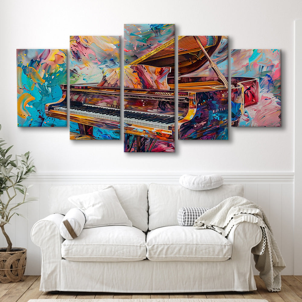 Abstract Grand Piano Canvas Print, Piano Bar Wall Decor, Piano Painting Wall Ar, 5 Piece Large Cavas Print Wall Art