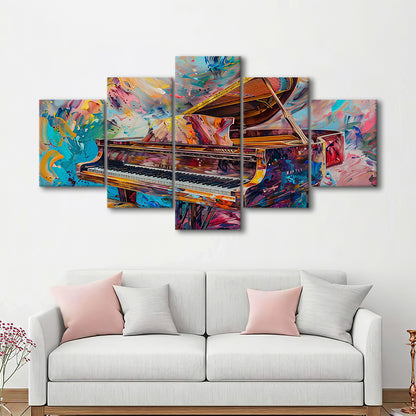 Abstract Grand Piano Canvas Print, Piano Bar Wall Decor, Piano Painting Wall Ar, 5 Piece Large Cavas Print Wall Art