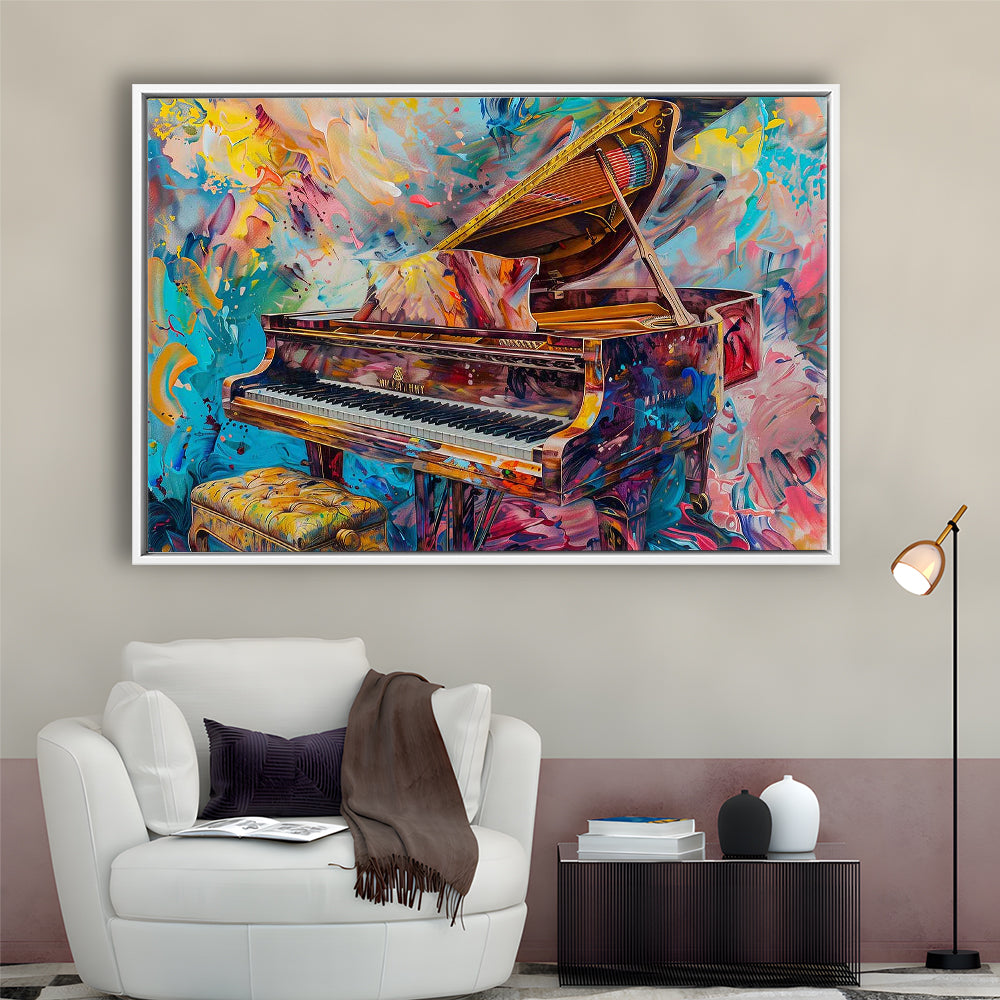Abstract Grand Piano Canvas Print, Piano Bar Wall Decor, Piano Painting Art, Framed Cavas Print, Floating Frame