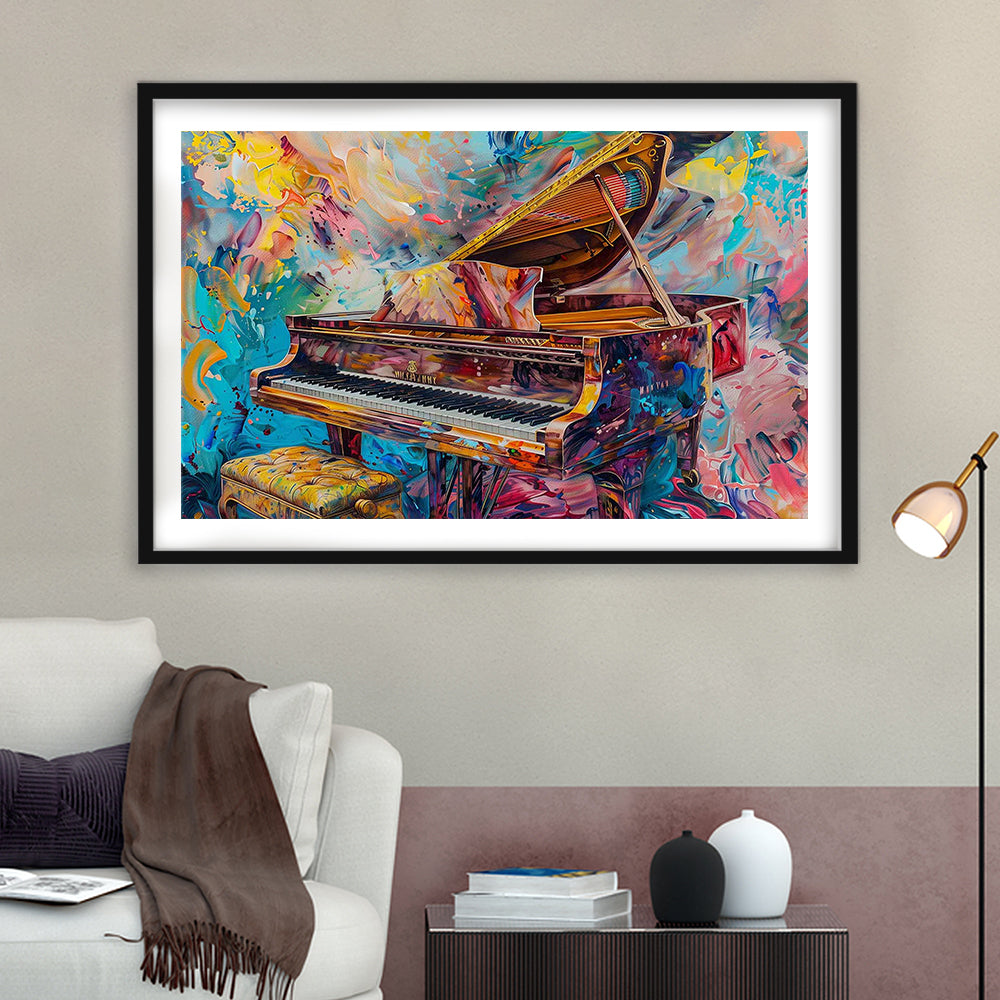 Abstract Grand Piano Art Print, Piano Bar Wall Decor, Piano Painting Wall Ar, Framed Art Print White Border