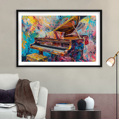 Abstract Grand Piano Art Print, Piano Bar Wall Decor, Piano Painting Wall Ar, Framed Art Print White Border