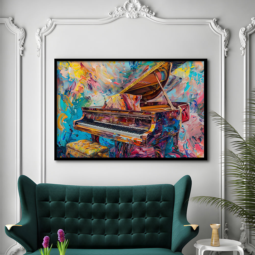 Abstract Grand Piano Art Prints, Piano Bar Wall Decor, Piano Painting Wall Ar, Framed Art Print, Picture Framed