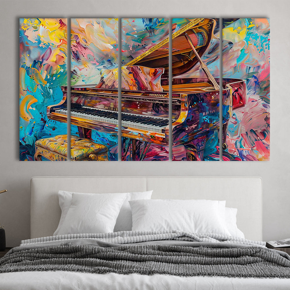 Abstract Grand Piano Canvas Print, Piano Bar Wall Decor, 5 Piece B Extra Large Cavas Print Wall Art Decor