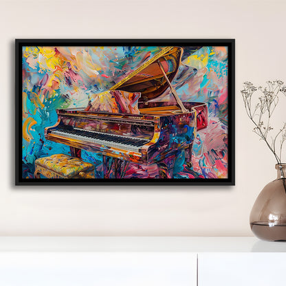 Abstract Grand Piano Canvas Print, Piano Bar Wall Decor, Piano Painting Art, Framed Cavas Print, Floating Frame