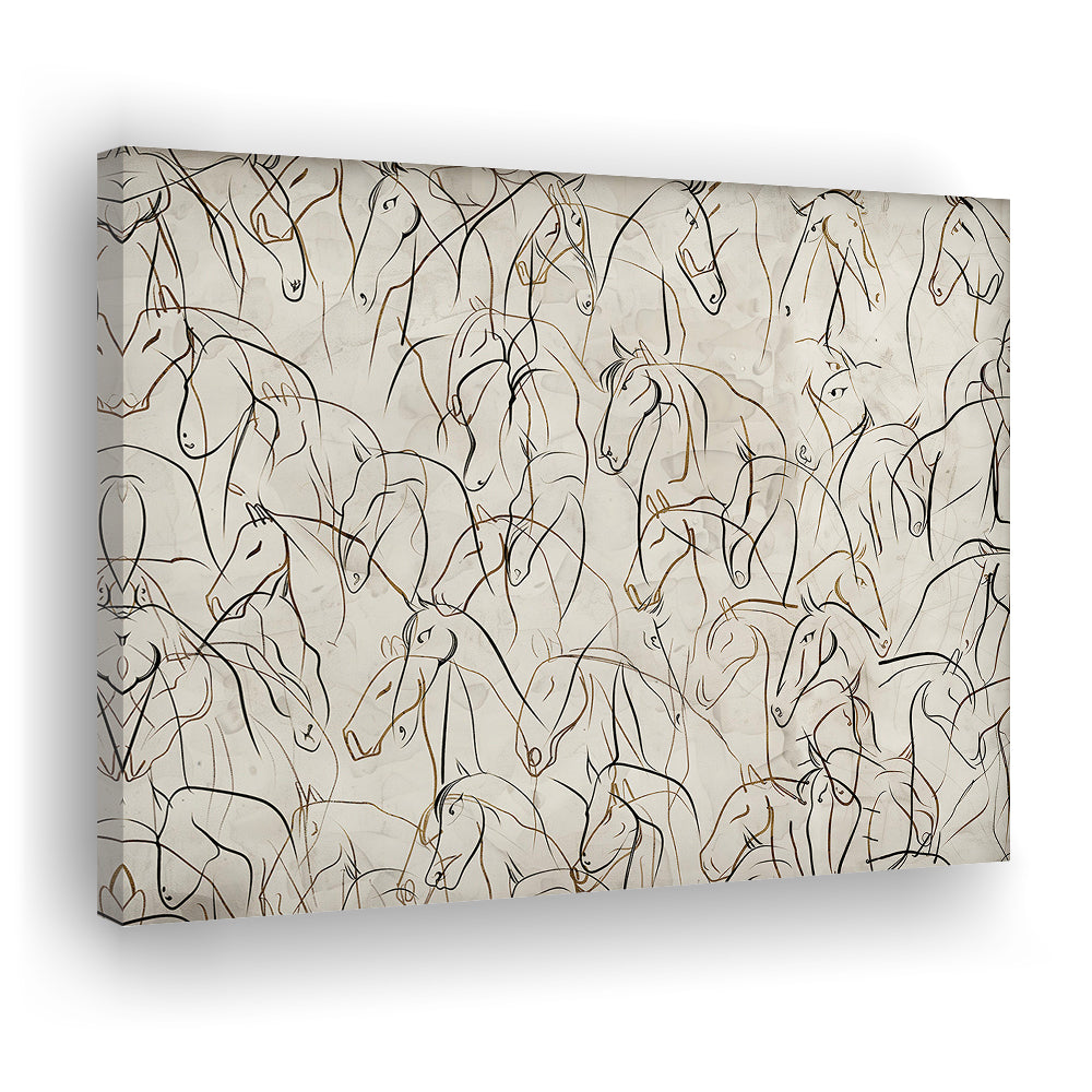 Abstract Horses Sketch Art Minimalist Equestrian Line Art Canvas Print Wall Art, Neutral Wall Art Decor