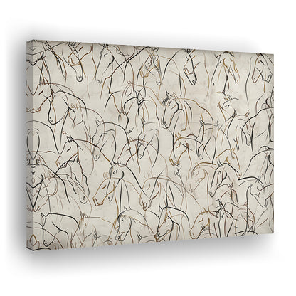 Abstract Horses Sketch Art Minimalist Equestrian Line Art Canvas Print Wall Art, Neutral Wall Art Decor