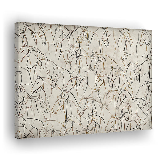 Abstract Horses Sketch Art Minimalist Equestrian Line Art Canvas Print Wall Art, Neutral Wall Art Decor