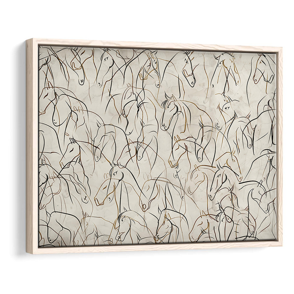 Abstract Horses Sketch Art Minimalist Equestrian Line Art Framed Canvas Print Wall Art, Neutral Wall Art Decor