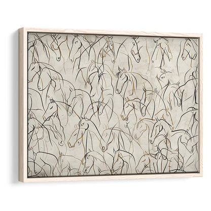 Abstract Horses Sketch Art Minimalist Equestrian Line Art Framed Canvas Print Wall Art, Neutral Wall Art Decor