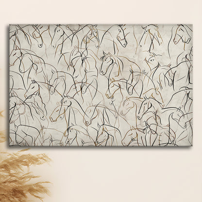 Abstract Horses Sketch Art Minimalist Equestrian Line Art Canvas Print Wall Art, Neutral Wall Art Decor