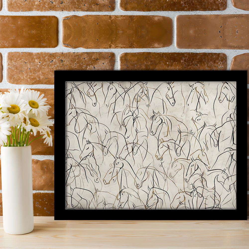 Abstract Horses Sketch Art Minimalist Equestrian Line Art Framed Art Print Wall Decor, Neutral Wall Art Decor