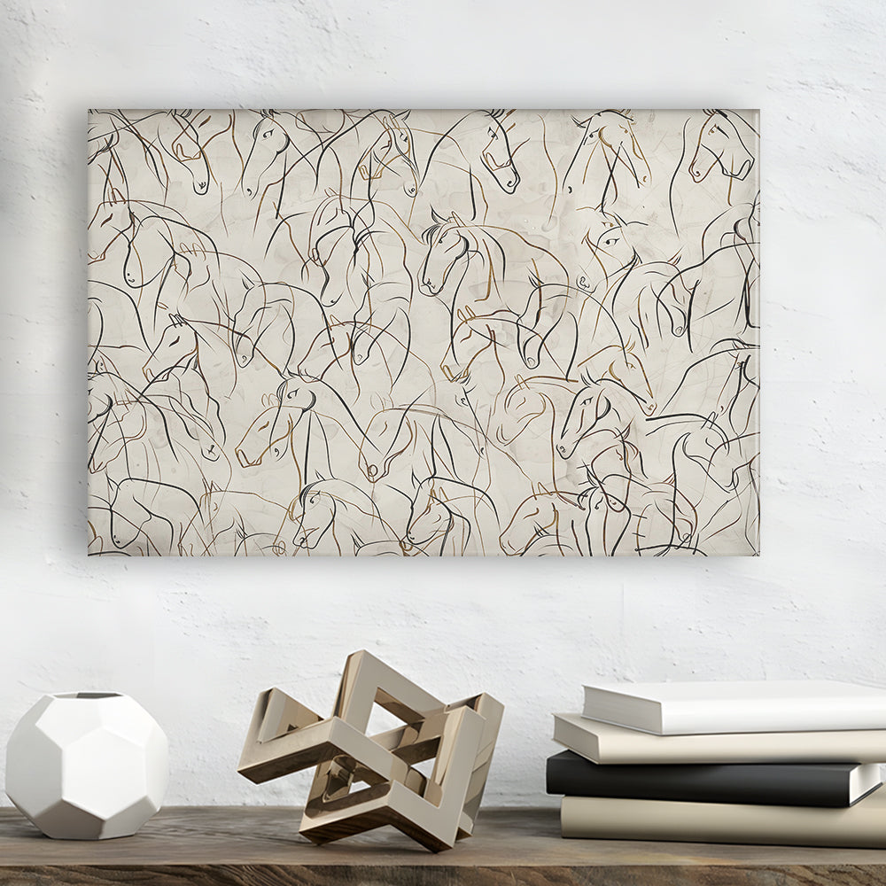 Abstract Horses Sketch Art Minimalist Equestrian Line Art Canvas Print Wall Art, Neutral Wall Art Decor