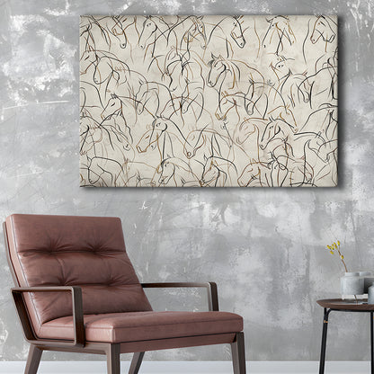 Abstract Horses Sketch Art Minimalist Equestrian Line Art Canvas Print Wall Art, Neutral Wall Art Decor