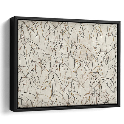 Abstract Horses Sketch Art Minimalist Equestrian Line Art Framed Canvas Print Wall Art, Neutral Wall Art Decor