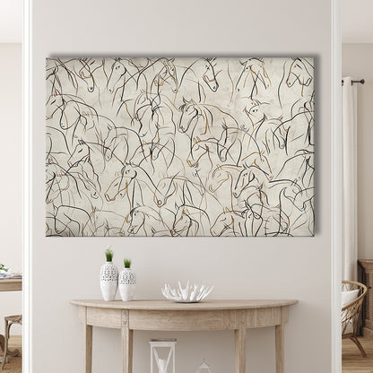 Abstract Horses Sketch Art Minimalist Equestrian Line Art Canvas Print Wall Art, Neutral Wall Art Decor