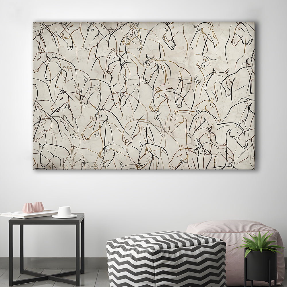 Abstract Horses Sketch Art Minimalist Equestrian Line Art Canvas Print Wall Art, Neutral Wall Art Decor