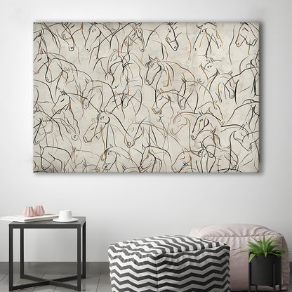 Abstract Horses Sketch Art Minimalist Equestrian Line Art Canvas Print Wall Art, Neutral Wall Art Decor
