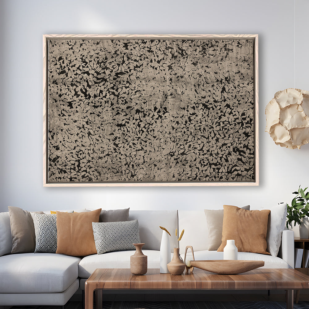 Abstract Neutral Floral Japanese Textile Botanical Framed Canvas Print Wall Art, Large Size Art Minimalist Home Decor