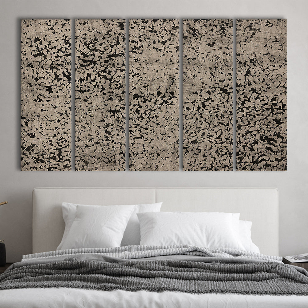 Abstract Neutral Floral Japanese Textile Botanical 5 Panels Canvas Print Wall Art, Large Size Art Minimalist Home Decor