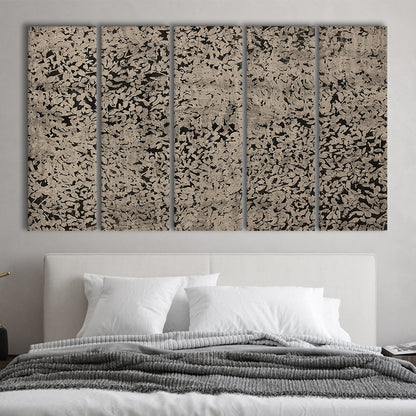 Abstract Neutral Floral Japanese Textile Botanical 5 Panels Canvas Print Wall Art, Large Size Art Minimalist Home Decor