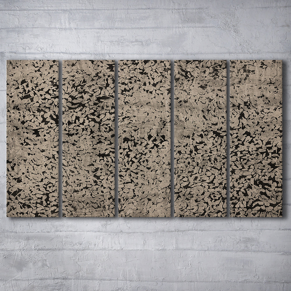 Abstract Neutral Floral Japanese Textile Botanical 5 Panels Canvas Print Wall Art, Large Size Art Minimalist Home Decor