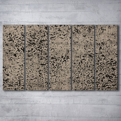 Abstract Neutral Floral Japanese Textile Botanical 5 Panels Canvas Print Wall Art, Large Size Art Minimalist Home Decor