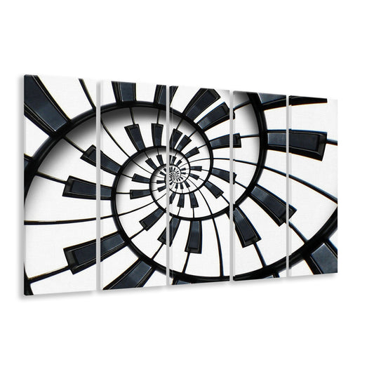 Abstract Piano Keyboard Art, Contemporary Black & White Wall Art, 5 Piece B Extra Large Cavas Print Wall Art Decor