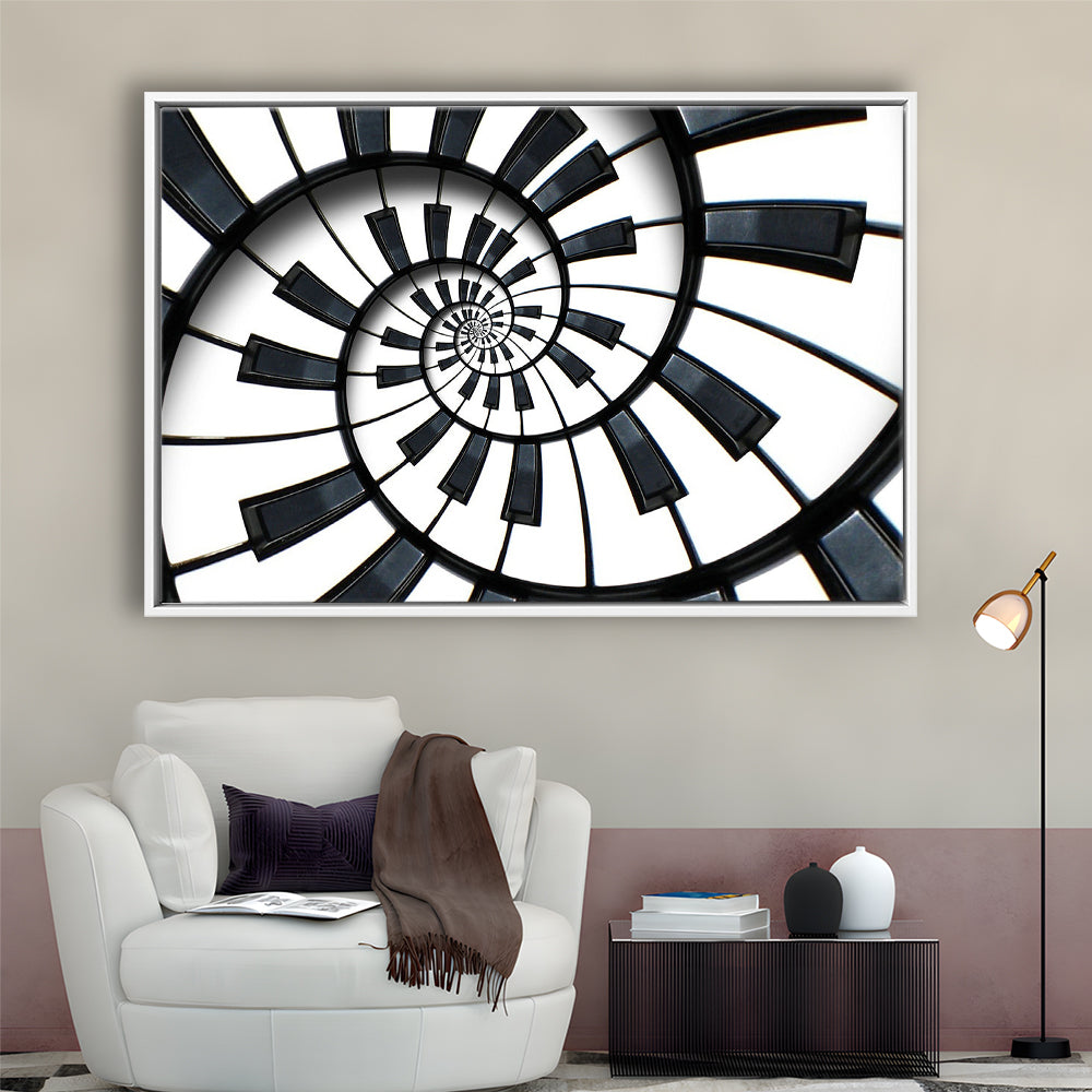 Abstract Piano Keyboard Art, Contemporary Black & White Wall Art, Framed Cavas Print, Floating Frame