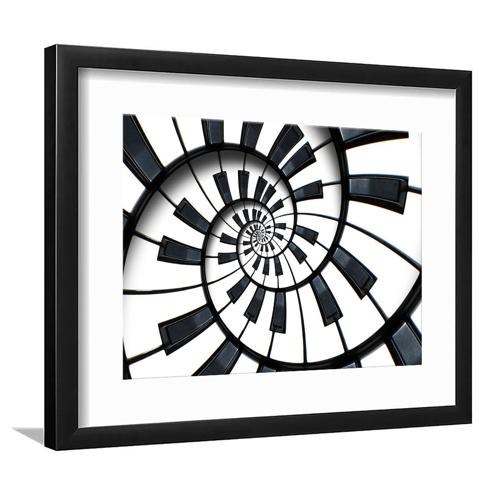 Abstract Piano Keyboard Art, Contemporary Black & White Wall Art, Framed Art Print White Border