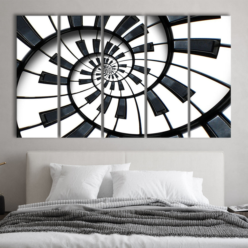 Abstract Piano Keyboard Art, Contemporary Black & White Wall Art, 5 Piece B Extra Large Cavas Print Wall Art Decor