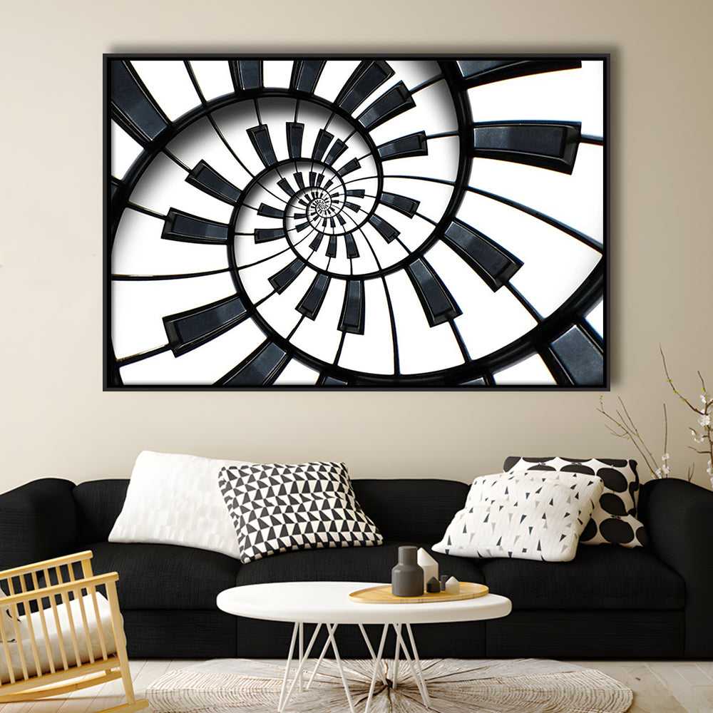 Abstract Piano Keyboard Art, Contemporary Black & White Wall Art, Framed Cavas Print, Floating Frame