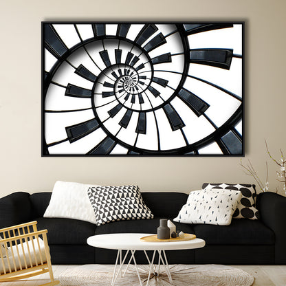 Abstract Piano Keyboard Art, Contemporary Black & White Wall Art, Framed Cavas Print, Floating Frame