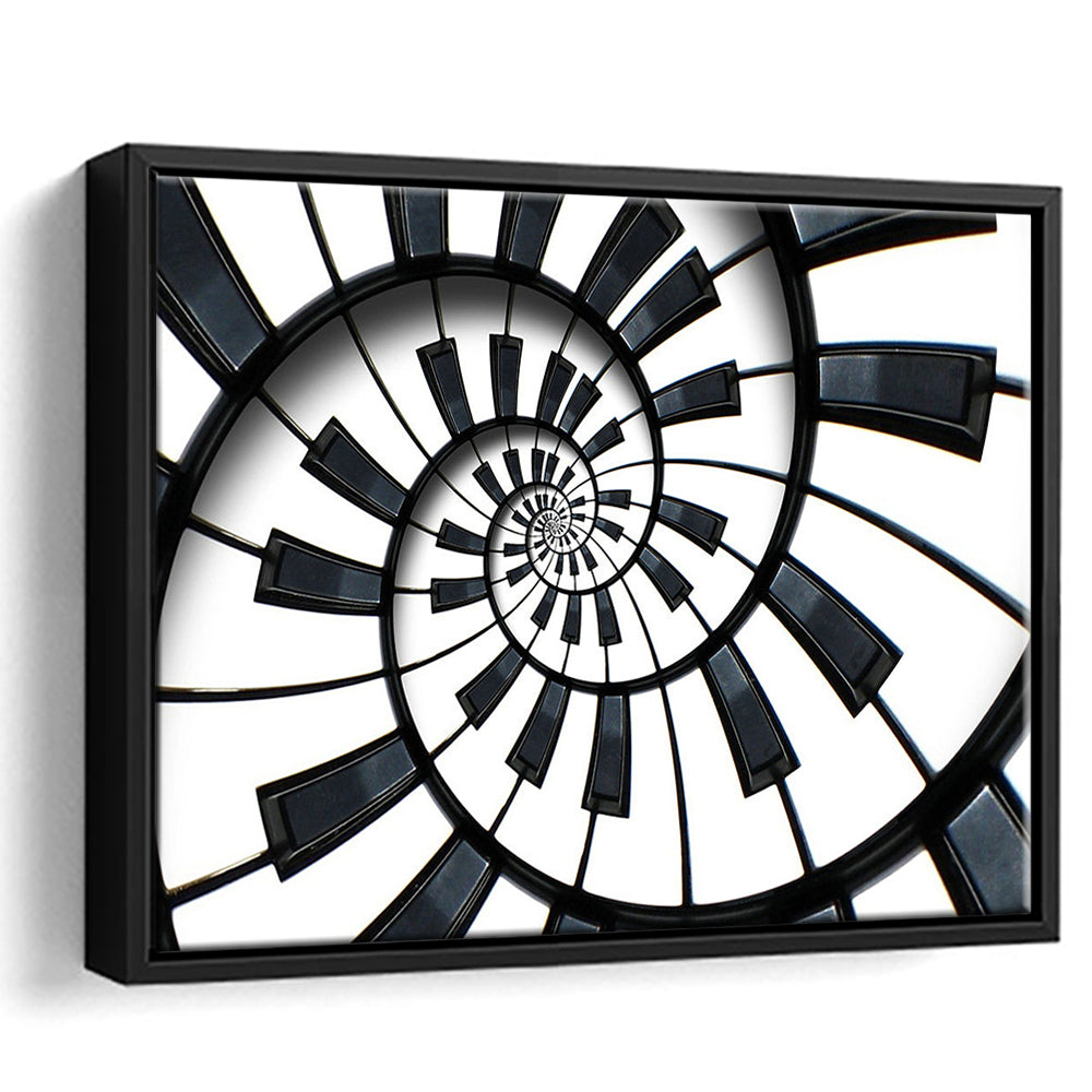 Abstract Piano Keyboard Art, Contemporary Black & White Wall Art, Framed Cavas Print, Floating Frame