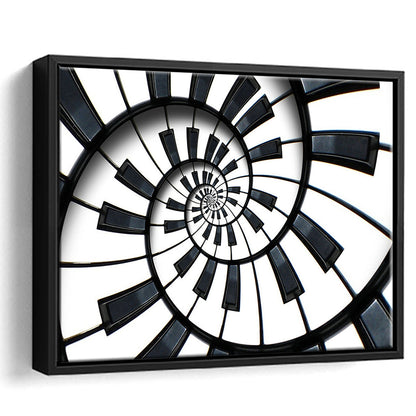 Abstract Piano Keyboard Art, Contemporary Black & White Wall Art, Framed Cavas Print, Floating Frame