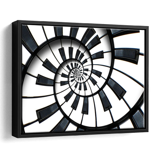 Abstract Piano Keyboard Art, Contemporary Black & White Wall Art, Framed Cavas Print, Floating Frame