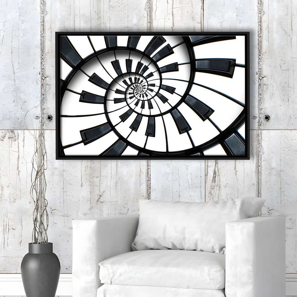 Abstract Piano Keyboard Art, Contemporary Black & White Wall Art, Framed Cavas Print, Floating Frame