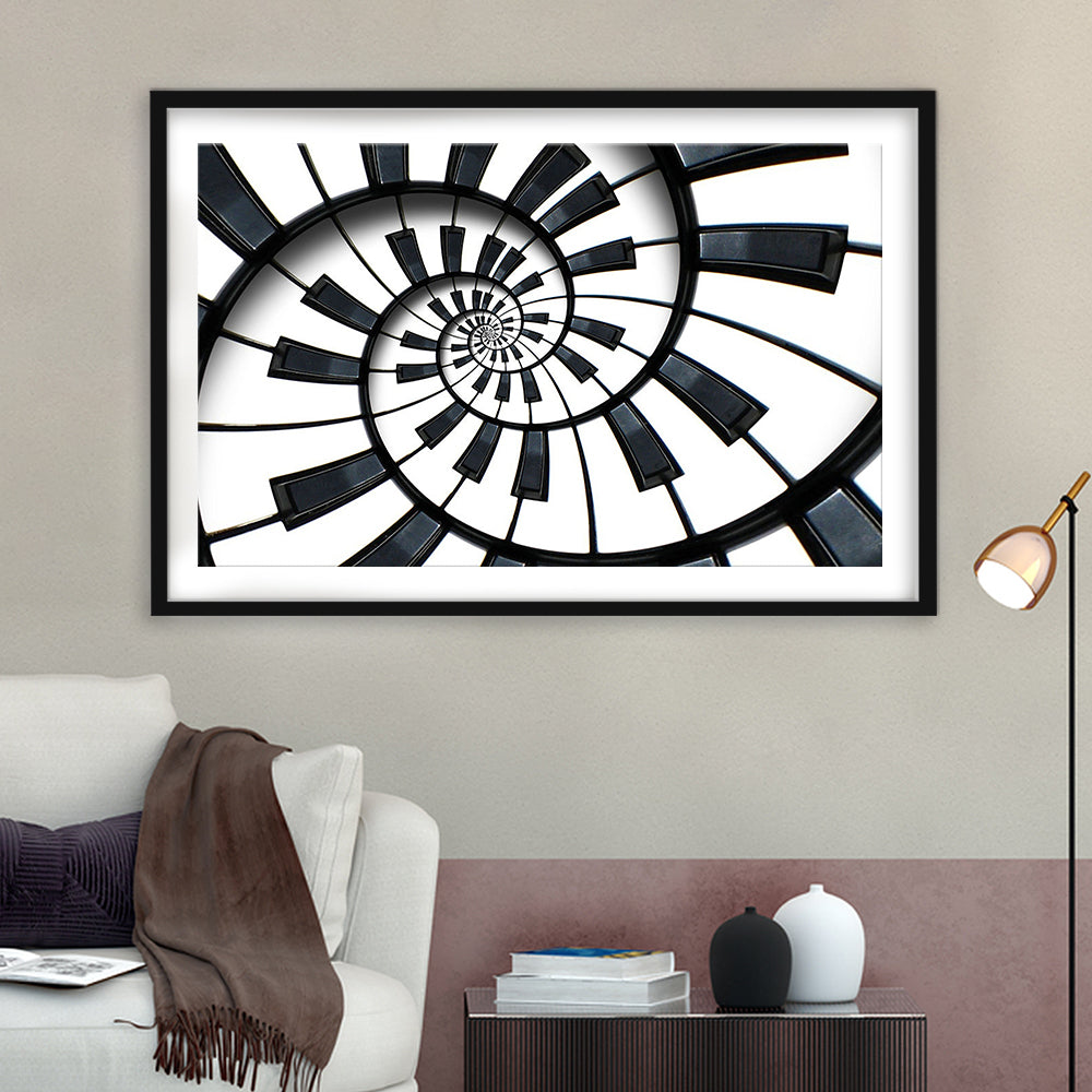 Abstract Piano Keyboard Art, Contemporary Black & White Wall Art, Framed Art Print White Border