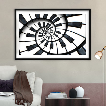 Abstract Piano Keyboard Art, Contemporary Black & White Wall Art, Framed Art Print White Border