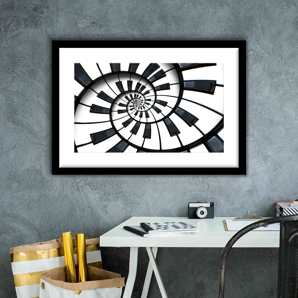 Abstract Piano Keyboard Art, Contemporary Black & White Wall Art, Framed Art Print White Border