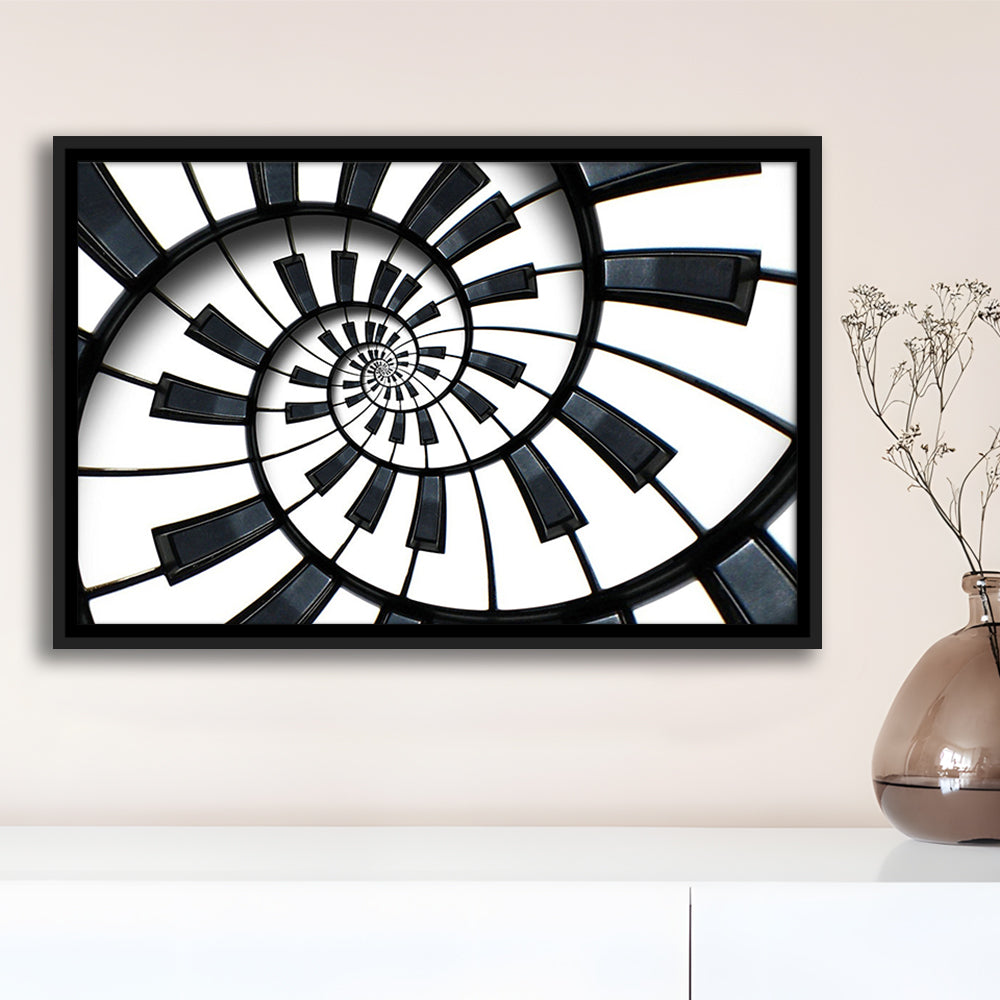 Abstract Piano Keyboard Art, Contemporary Black & White Wall Art, Framed Cavas Print, Floating Frame