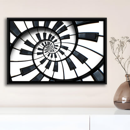 Abstract Piano Keyboard Art, Contemporary Black & White Wall Art, Framed Cavas Print, Floating Frame