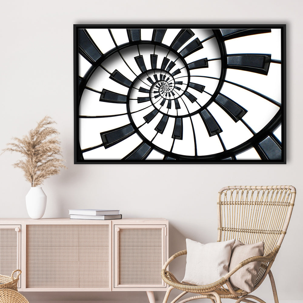 Abstract Piano Keyboard Art, Contemporary Black & White Wall Art, Framed Cavas Print, Floating Frame