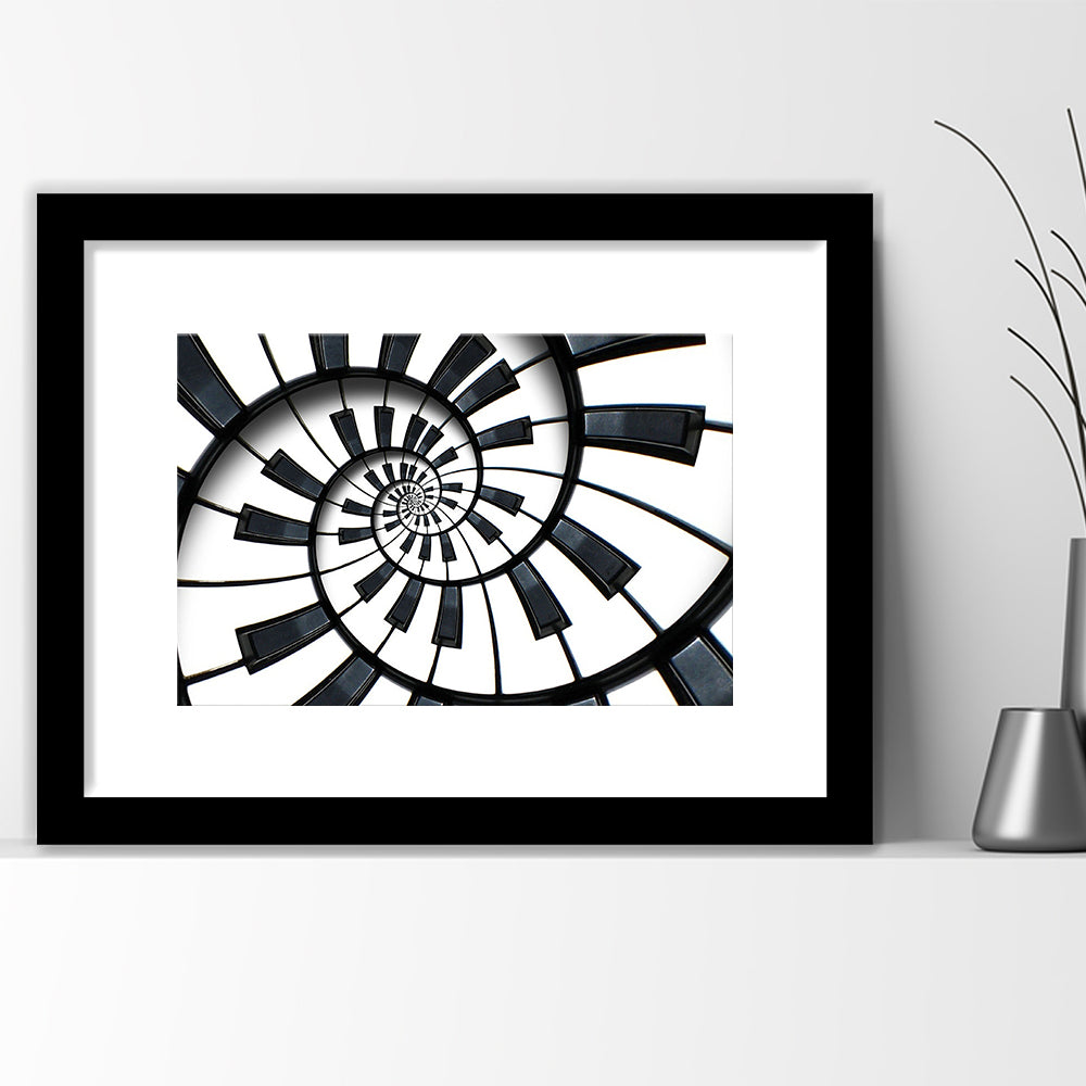 Abstract Piano Keyboard Art, Contemporary Black & White Wall Art, Framed Art Print White Border