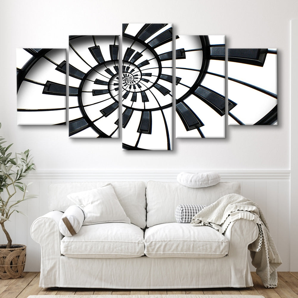 Abstract Piano Keyboard Art, Contemporary Black & White Wall Art, 5 Piece Large Cavas Print Wall Art