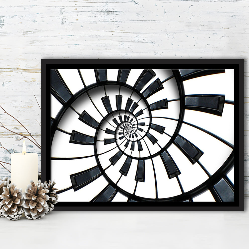 Abstract Piano Keyboard Art, Contemporary Black & White Wall Art, Framed Cavas Print, Floating Frame