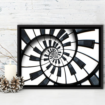 Abstract Piano Keyboard Art, Contemporary Black & White Wall Art, Framed Cavas Print, Floating Frame